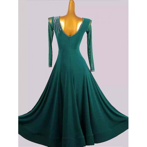 Customized size Dark Green competition ballroom dance dresses for women girls waltz tango foxtrot smooth dance long gown for female
